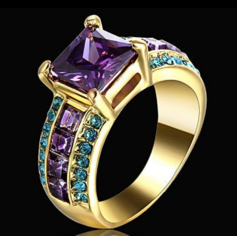 Turkish 18 K yellow filled gold purple amethyst stone ring size 8 - Picture 2 of 11